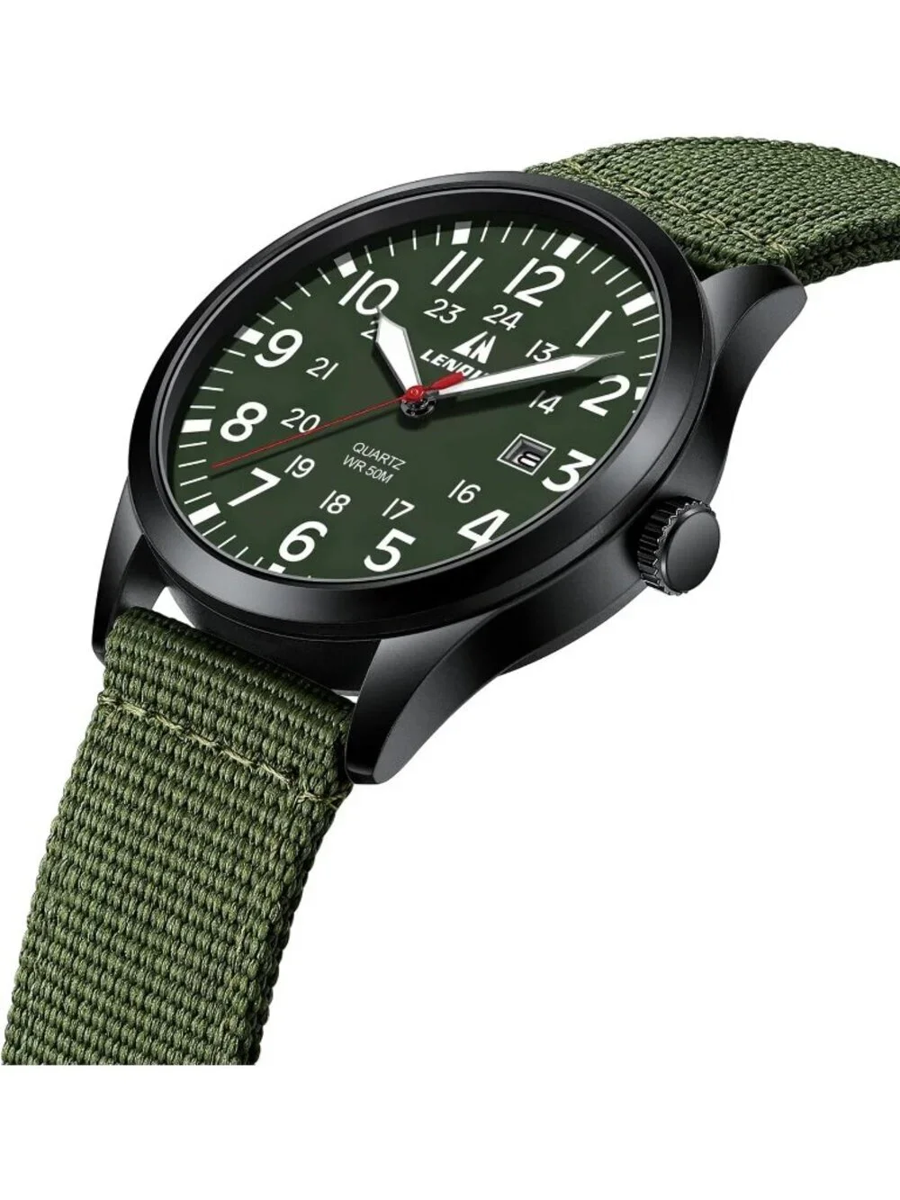Men Green Red Nylon Strap Stylish Luminous Unisex Military Tactical Casual Watch